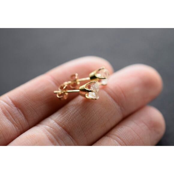 14k Raw Diamond Earrings, Gold Earrings, Bridal Studs, Rough Diamond Earrings - Picture 5 of 5